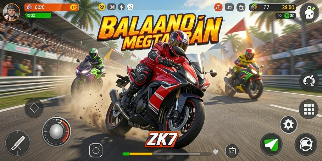 Gameplay intens dari ZK7 saat balapan motor.